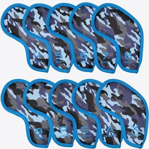 otaya Camouflage 10 Pcs PU Iron Head Cover Golf Club #4-9/P/A/S/X (Blue)