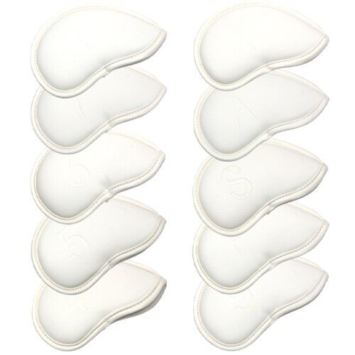 Gotaya Simple 10 Pcs PU Iron Head Cover Set Golf Club Headcover (White)