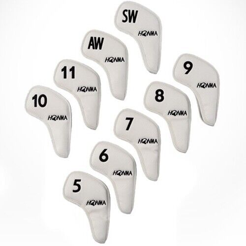 Honma 9 Pcs Iron Head Cover Set #5-11/AW/SW Golf Club Headcover (Carbon White)