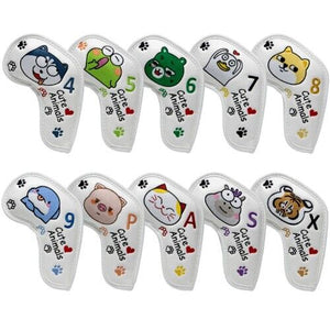 Gotaya Cute Animals 10 Pcs PU Iron Head Cover Golf Club #4-9/P/A/S/X (White)