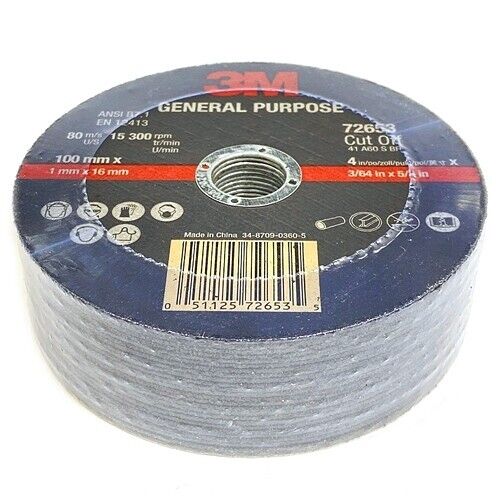 25 Pcs 3M 72653 General Purpo Cut Off Wheels 4" (105mm) Replacement Spare Parts