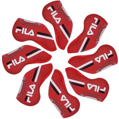 FILA 8 Pcs Neoprene Iron Head Cover Golf Club Headcover Set (Red)