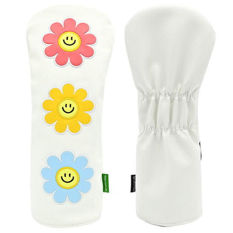 Seven Hills Smile Flower Driver/Wood/Utility Head Cover Golf Club Head Cover (White)