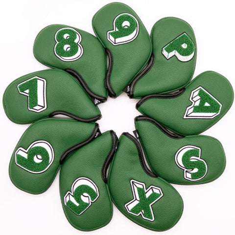 VENUS 9 Pcs Iron Head Cover 5-9/S/A/P/X Bookle Golf Magnetic Headcover (Green)