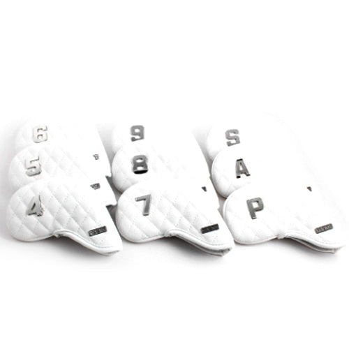 Venus 9 Pcs Iron Head Cover 4-9/S/A/P Quilting Golf Magnetic Headcover (White)