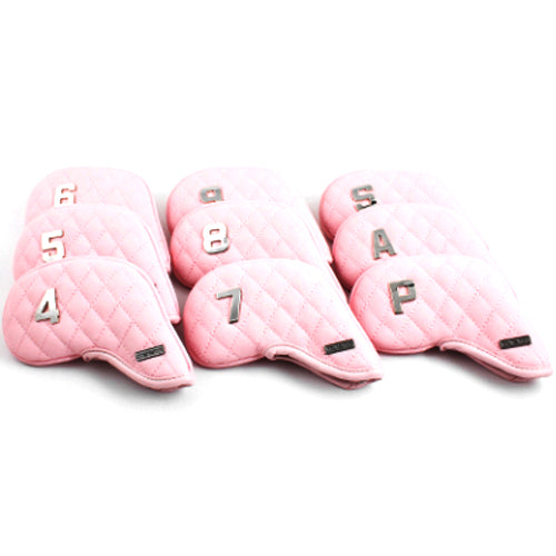 Venus 9 Pcs Iron Head Cover 4-9/S/A/P Quilting Golf Magnetic Headcover (Pink)