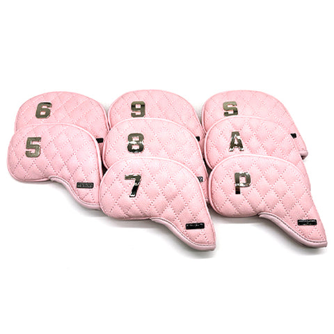 Venus 8 Pcs Iron Head Cover 5-9/S/A/P Quilting Golf Magnetic Headcover (Pink)