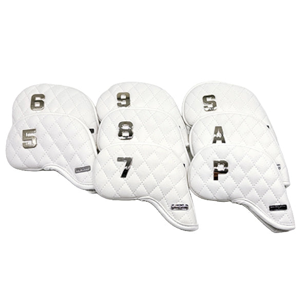 Venus 8 Pcs Iron Head Cover 5-9/S/A/P Quilting Golf Magnetic Headcover (White)