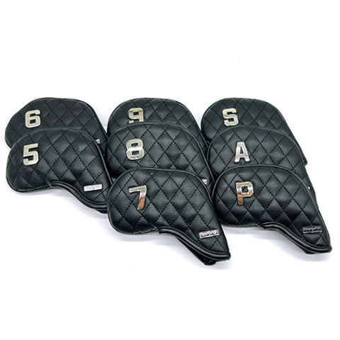 Venus 8 Pcs Iron Head Cover 5-9/S/A/P Quilting Golf Magnetic Headcover (Black)