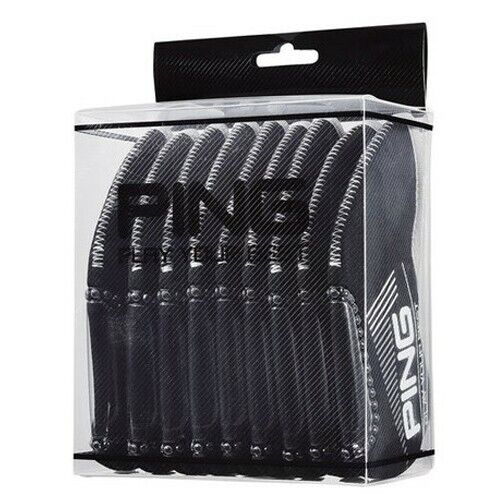 PING 9 Pcs Neoprene Clear Window Iron Head Cover Set Golf Headcover (Black)