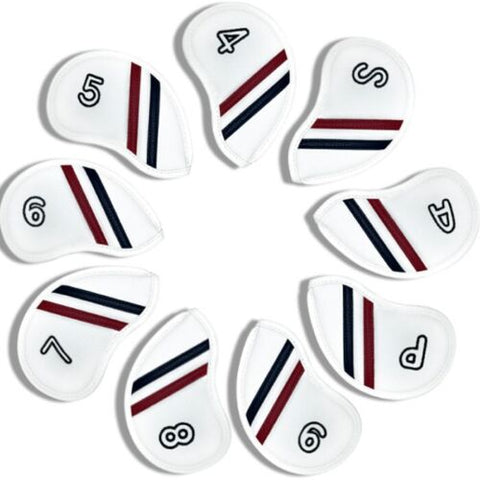 Crode 9 Pcs PU Iron Golf Club Head Cover Set 4-9/S/A/P Headcover (White)