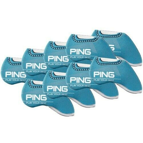 PING 9 Pcs Neoprene Clear Window Iron Head Cover Set Golf Headcover (Blue)