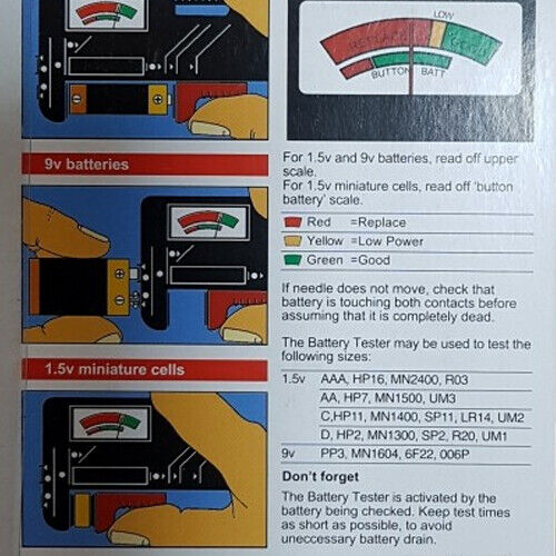 HT-B100 Battery Tester 1.5V 9V 1.5V Miniature Cells Check Power Level (Analog)