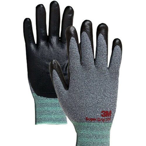 (10 Pair) 3M Super Grip 200 Nitrile Foam Coated Work Safety Gloves (Gray)