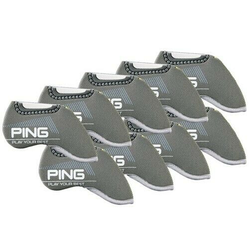 PING 9 Pcs Neoprene Clear Window Iron Head Cover Set Golf Headcover (Gray)