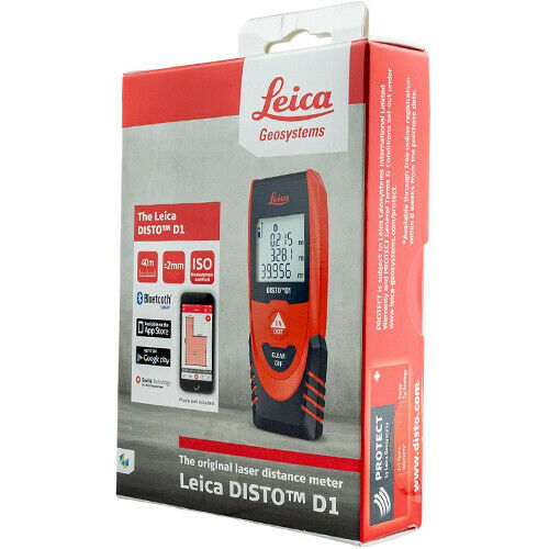 Leica Disto D1 Laser Distance Measurer 40M/130ft Range Bluetooth Data Transfer