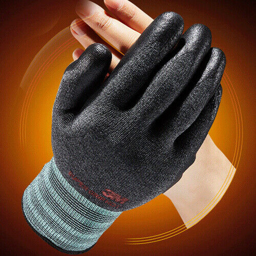 (4 Pair) 3M Super Grip HOT Gloves Nitrile Foam Coated Warm In Cold Weather Black