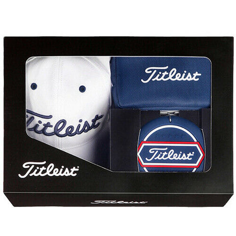 Titleist Gift Box Set (Cap Pouch Target Cup) Golf Tour Travel Accessory - White & Navy