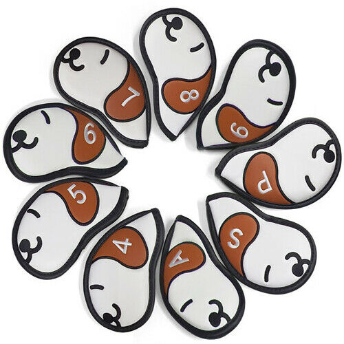 Volvik (9EA) Cute Puppy Dog Iron Golf Club Head Cover Set #4/5/6/7/8/9/P/S/A (White)