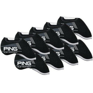 PING 9 Pcs Neoprene Clear Window Iron Head Cover Set Golf Headcover (Black)